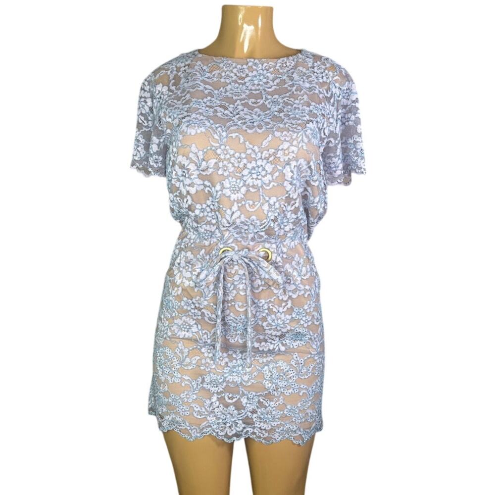 Diane von Furstenberg Amal Lace Embroidered Dress Short Sleeve Lilac Size P